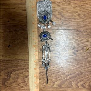 Vintage Afghan Silver-Tone Boho Pendant with Cobalt Blue Cabochons